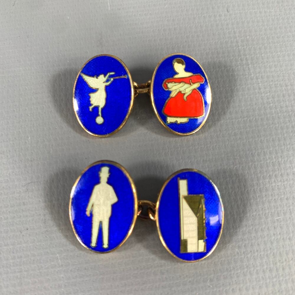DEAKIN & FRANCIS Gold Blue Sterling Silver Cuff Links